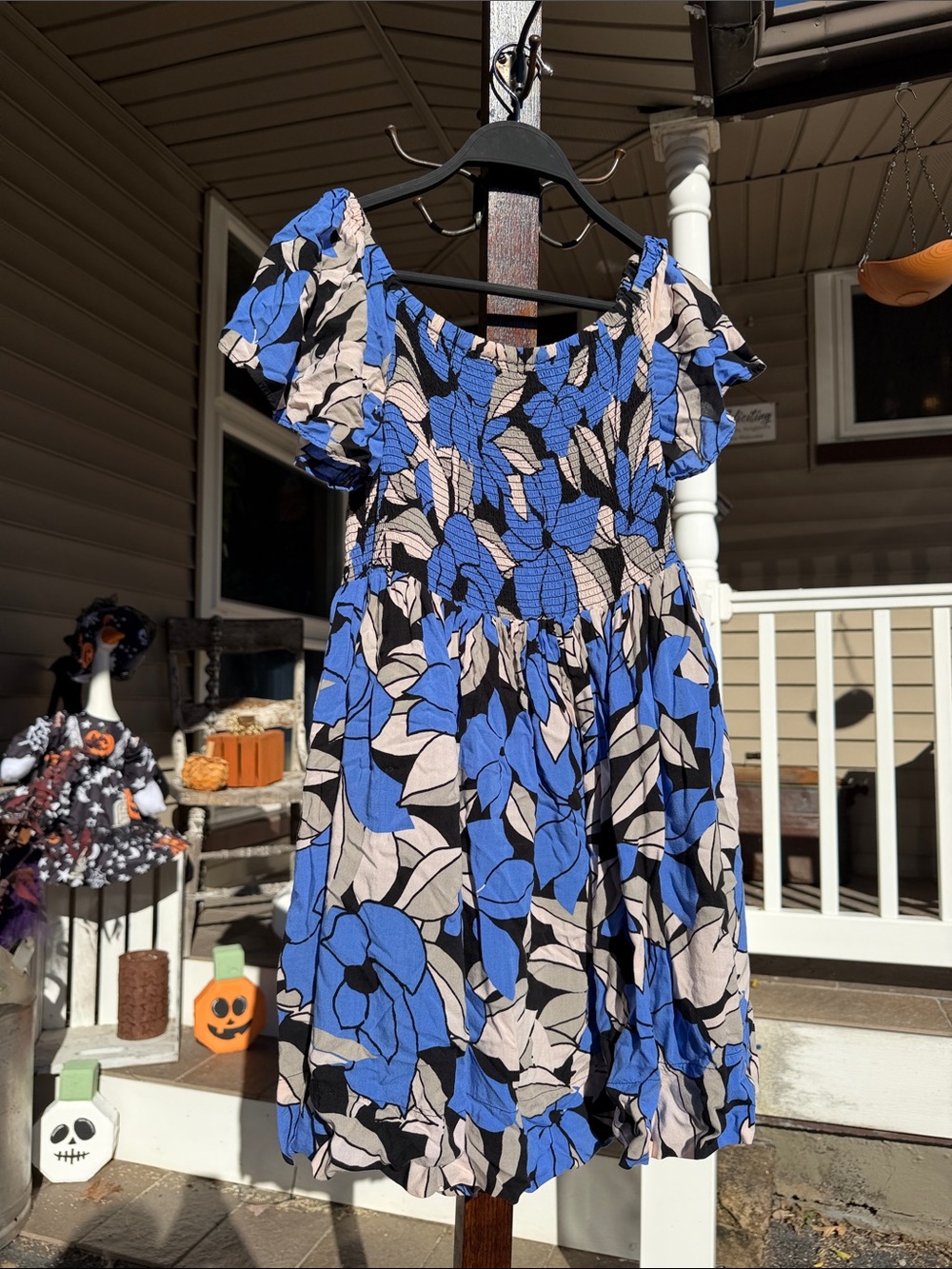 Free People Blue Black Cream Floral Kids Dress